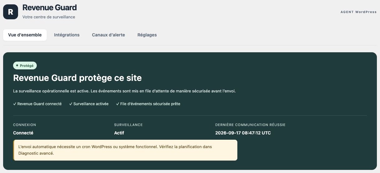 Vue de la connexion — Revenue Guard 0.5.0-beta (FR)