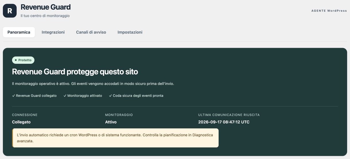 Riepilogo della connessione — Revenue Guard 0.5.0-beta (IT)